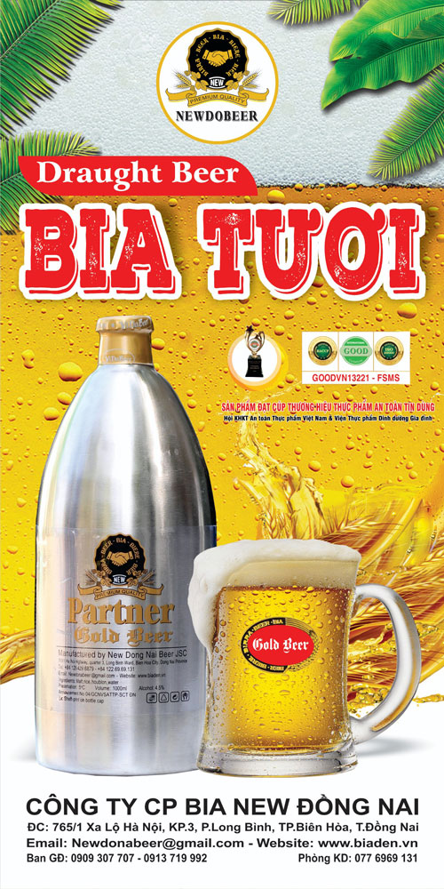 panno quảng cáo bia tươi chai inox - nhà máy bia new đồng nai